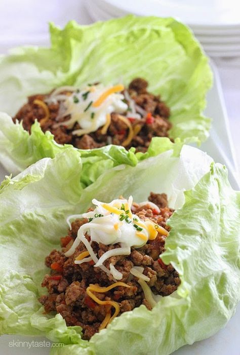 Turkey Taco Lettuce Wraps, Lettuce Tacos, Taco Lettuce Wraps, Turkey Taco, Turkey Tacos, Taco Recipe, 21 Day Fix Meals, Think Food, Lettuce Wraps