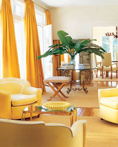 Best Contemporary Interior Designers - Best American Interior Design Photos - ELLE DECOR Yellow Curtains Living Room, Interesting Living Room, Behind Sofa, Blue Walls Living Room, Yellow Curtains, Window Sills, Yellow Room, Yellow Living Room, Yellow Interior