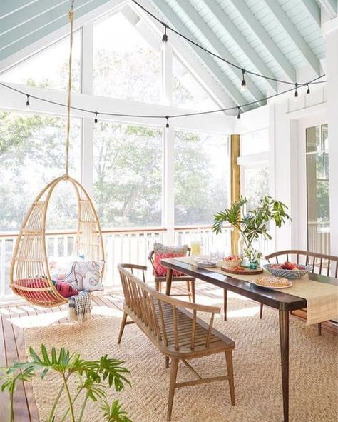 Better Homes & Gardens on Instagram: "Modern 🤝 farmhouse. Tap the link in our bio to tour this beautiful and functional Massachusetts home. #bhghome 🏡: Christine Arcese 📷: @kritsada_____" Small Sunroom, Indoor Porch, Four Seasons Room, Porch Ceiling, Sunroom Decorating, Sunroom Designs, Florida Room, Porch Furniture, Well Decor