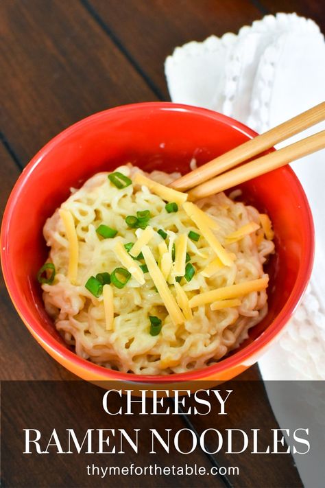 This Cheesy Ramen Noodle Recipe is a new spin on your favorite instant noodle recipe! Creamy cheesy ramen noodles are the perfect quick lunch! There are only a handful of ingredients in these cheese noodles. The ingredients that are required are all simple ingredients that are likely already in your fridge! Cheesy instant ramen may become a new favorite lunch idea! Cheesy Ramen Recipe, Cheesy Ramen Noodles, Cheesy Ramen, Ramon Noodles, Ramen Noodle Recipe, Ramen Noodles Recipe, Cheese Ramen, Ramen Hacks, Cheese Noodles