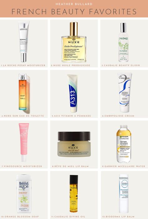 The Best French Pharmacy Beauty Products — HEATHER BULLARD French Beauty Products, Heather Bullard, Skin Care Routine For Teens, Water Moisturizer, Caudalie Beauty Elixir, Products Aesthetic, French Pharmacy, French Skincare, Beauty Elixir