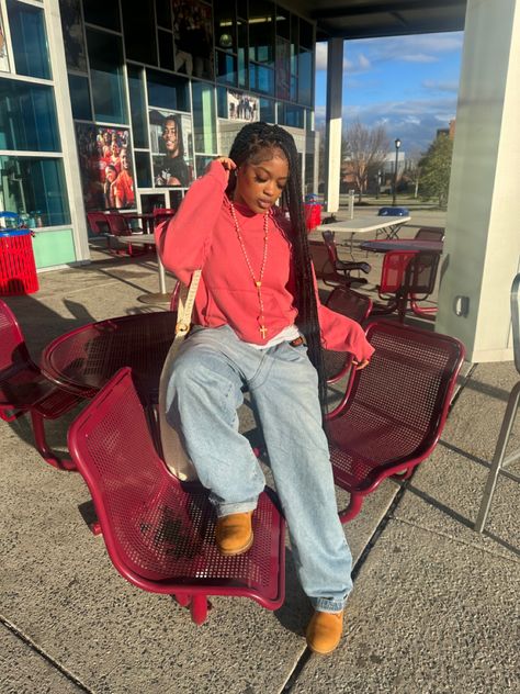 streetwear, timbs, timberlands, baggy jeans, cross, necklace, boho island twists, island twists, fit, black girl, fit check, pink hoodie, 90s fashion Pink Timberlands Outfit, Timbs Outfits, Timberland Outfit, Pink Timberlands, Timberlands, Swaggy Outfits, Necklace Boho, Pink Hoodie, Fit Check