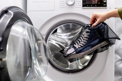 HGTV shares tips for safely cleaning sneakers and shoes in the washing machine to keep them looking great all year long. Learn how to remove stains and treat yellowed soles, too. How To Wash Windows, Clean Window Screens, Cleaning Window Screens, Wash Windows, Cleaning Sneakers, Wash Shoes, Clean Window Blinds, Clean Suede Shoes, Simple Cleaning Routine