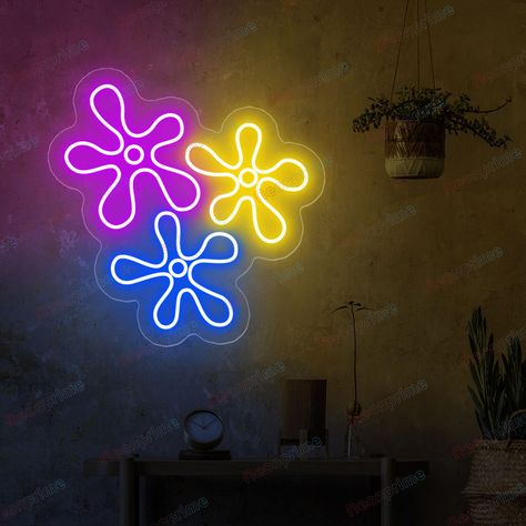 Spongebob flower neon sign, flower neon sign, Wedding Neon Sign, Led Neon Sign, Wall Decor, Gift for her, Wall Art Bedroom Home Decor Neon ❤️ If you want to customize your sign, please feel free to send us your text, font, and color or your pictures via Etsy message so we will send a visual of your neon sign for you to check and give you delivery details for approval before you place your order. ❤️ Super fast production and shipping - 12 Months warranty - Ready to ship in 1-2 business days - Shipping time: 3-5 business days (except holidays) ❤️Product Description: - 100% Handcrafted flex LED Neon Sign with+50 000 hours lifetime - Low Voltage 12V, Transformer 100V - 240V for worldwide use. Plug's type will be sent compatible with your country. - 4mm Clear Acrylic Backing, pre-drilled to eas Neon Signs Bedroom Decor, Neon Bathroom Decor, Spongebob Themed Room, Spongebob Room Ideas, Spongebob Bedroom, Spongebob Flowers, Spongebob Sign, Spongebob Wedding, Spongebob Dorm Theme