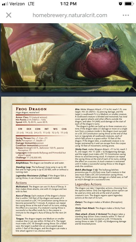 Frog Dragon Dnd Frog Monster, Dragon Homebrew 5e, D&d Dragons, Toad Dragon, Dnd Frog, Dnd Homebrew Monsters, Dungeons And Dragons Monsters, Dnd Enemies, 5e Monsters