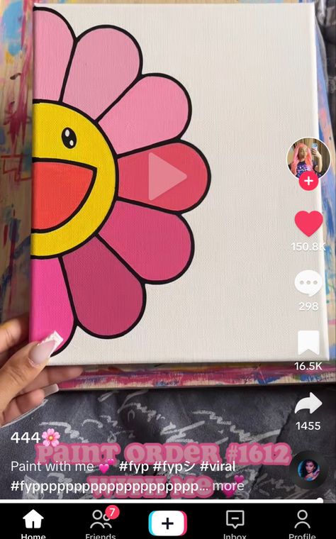 Kaws Painting Pink, Super Simple Painting Ideas, Drawing Ideas Female, Kaws Flower Painting, Y2k Painting Ideas Easy, Painting Ideas Y2k, Leilani Aesthetic, Y2k Canvas Painting, Pink Painting Ideas