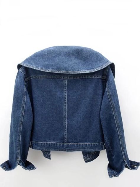 Casual look denim jacket. European design. Buttons down front closure. Pockets on front. Cotton and polyester blend fabric. Color may be lighter or darker depending of the device it is displayed. Denim Jacket Back, Winter Blazer, Chique Outfits, Blazer Women, Big Collar, Denim Wear, Jacket Denim, Sailor Collar, Cropped Denim Jacket