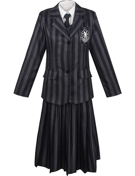 PRICES MAY VARY. The size is too small. Please increase two sizes for selection 1:Material:Polyester,woolen cloth,high quality uniform. 2:The full set includes:Pinstripe jacket coat + Pinstripe Skirt + Vest+ White Shirt + Necktie 3:Wednesday Costume Nevermore Academy School Uniform 4:About Size: The costume will be made in standard Asia size. Please get the size Chart in the item description.Before buying, please refer to the detailed size chart! Manual measurement, there will be an error of 1-3 Nevermore Academy Uniform, Wednesday Cosplay, Wednesday Addams Cosplay, Wednesday Costume, Academy Uniforms, Nevermore Academy, Pinstripe Jacket, Pinstripe Skirt, Wool Sweaters Womens