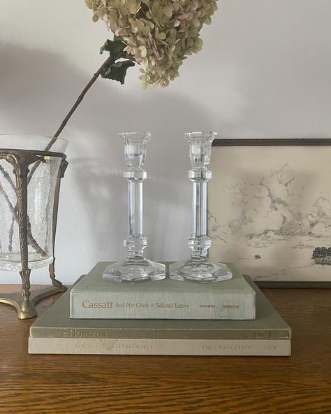 Glass Taper Candle Holders, Pair ~ 8.5in 🏷️ $34 + Shipping Comment “CLAIM” to purchase Candle Stick Decor Ideas, Glass Candle Sticks, Glass Taper Candle Holders, Candle Stick Decor, Home Vision Board, Crystal Candlesticks, Home Goods Store, Wooden Candles, Candle Sticks