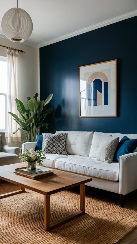 Accent Wall Designs To Steal Today – My Blog Blue Green Living Room Walls, Navy Blue Accent Wall Living Room, Navy Accent Wall Living Room, Blue Accent Wall Living Room, Blue Accents Living Room, Blue Accent Wall, Navy Accent Walls, Green Walls Living Room, Dark Grey Living Room