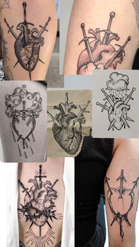 3 of swords Heart Swords Tattoo, 3 Of Swords Tattoo, 3 Of Swords, Swords Tattoo, Next Tattoo, Body Mods, Heart Tattoo, Tattoos And Piercings, Swords