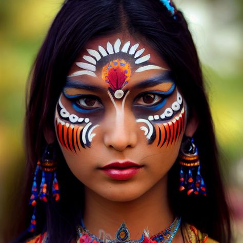 Indian Face Paints, Native American Makeup, Festival Face Paint, Festival Face, Kids Face Paint, Face Art Makeup, Face Paint Makeup, Painted Face, Face Painting Designs