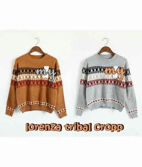 Sweater rajut LORENZA TRIBAL CROP harga 39k www.ramailancar.com www.facebook.com/tokobajurajutmurah 0857 2212 6318 Sweater Rajut, Crop Tops, Women's Top