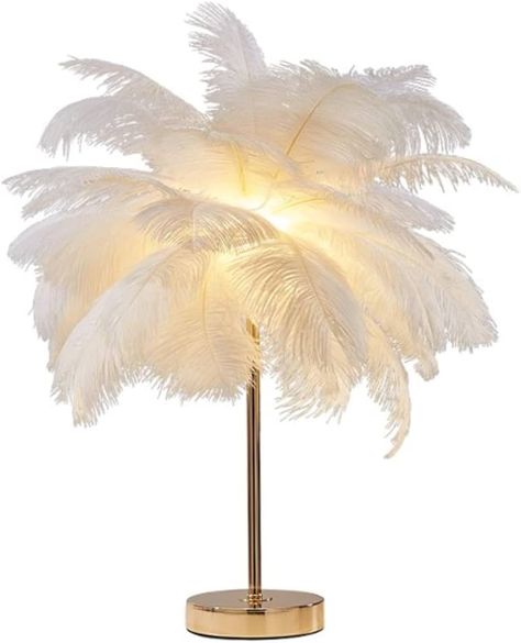 Creative White Ostrich Feather Table Lamp Bedside Lamp Light Luxury and Elegant Lampshade Night Light Table Lighting for Living Room Bedroom Home Decoration, Plug-in : Amazon.co.uk: Lighting Standing Lamp Living Room, Bedside Lights Lamps, Romantic Living Room, Feather Lamp, Decoration Restaurant, Floor Lamps Living Room, Lamp For Living Room, Gold Table Lamp, Living Room Accent Tables