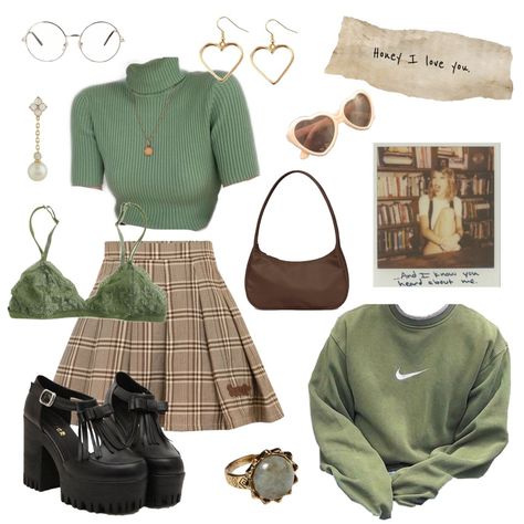 Green And Brown Clothes Aesthetic, Green Brown Aesthetic Outfit, Outfit Starter Packs, Green And Brown Outfit Aesthetic, Green Aesthetic Vintage Outfit, Soft Green Outfit Aesthetic, Green And Brown Aesthetic Outfit, Starter Packs Aesthetic, Green Witch Aesthetic Outfit