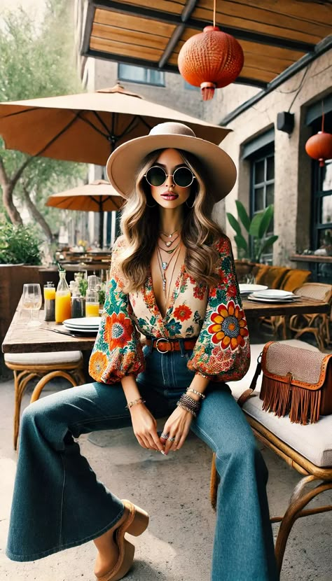 Boho Club Outfit, Modern Boho Chic Outfits, Classy Boho Fashion, 60s Party Outfit, Boho Aesthetic Outfit, Hippie Boho Outfits, Hippie Chic Outfits, Disco Party Outfit, Look Hippie