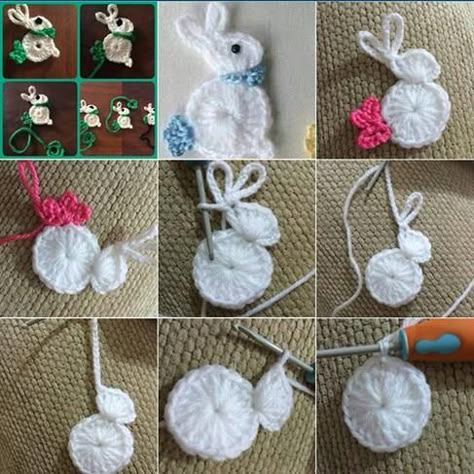 Crochet Bunny Ornament Ideas: Add Adorable Touches To Your Decor Marque-pages Au Crochet, Crochet Applique Patterns Free, Miniature Knitting, Crochet Doll Tutorial, Crochet Shell Stitch, Easy Crochet Animals, Crochet Chicken, Crochet Bunny Pattern, Easter Crochet Patterns