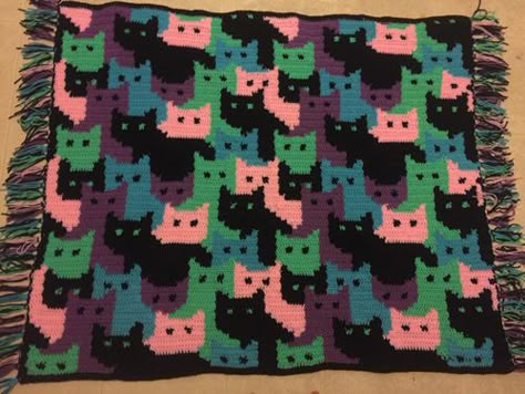 Cats Afghan - Free Pattern                                                                                                                                                                                 More Cats Afghan, Cat Afghan, Cat Pattern Crochet, Afghans Crochet, Crochet Afghan Patterns, Crochet Afgans, Crochet Blanket Afghan, Crochet Quilt, Manta Crochet