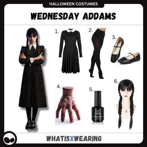 Dress like Wednesday Addams from the Addams Family this Halloween with our step-by-step outfit guide for women! Wednesday Addams Costume Halloween, Cosplay Book Characters, Halloween Wednesday Addams, Wednesday Costumes Women, Baju Halloween, Wednesday Addams Tv Show, Diy Wednesday Addams Costume, Wednesday Addams Diy, Wednesday Outfit Ideas