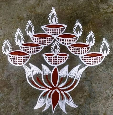 Red White Rangoli Design, Deepa Rangoli Designs, கார்த்திகை தீபம், Karthigai Deepam Kolam, Deepam Rangoli, Beautiful Simple Mehndi Design, Kambi Kolam, Easy Rangoli Designs Videos, Very Easy Rangoli Designs