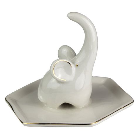 Sagebrook Home Porcelain Elephant Ring Holder - White - 12391-04 Elephant Ring Holder, Organizer For Bathroom, Painted Pots Diy, Dainty Diamond Ring, Elephant Ring, Hand Building, Ring Holder Wedding, Gold Elephant, Home White