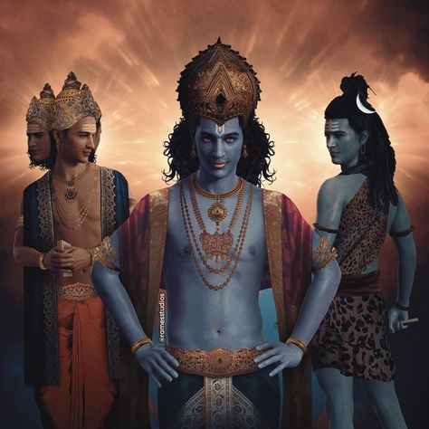 • The Trimūrti ("Three Forms" in their Mid-20s) is the Trinity of supreme divinity in #Hinduism in which the cosmic functions of creation, maintenance, and destruction are personified as a triad of deities, typically #Brahma the creator (left), #Vishnu the preserver (middle), and #Shiva the destroyer (right). Woot! I’ve finally finished this piece after working on it for the past few days 😇. All done in #Photoshop 🅿️🙌🏼. #trimurti • Vishnu And Shiva, Krishna Iskcon, Rama Lord, Hanuman Murti, Lord Brahma, Iskcon Vrindavan, Lord Durga, Destroy Everything, Lord Mahadev