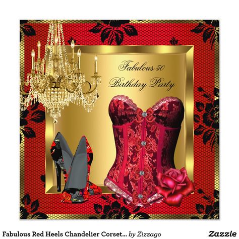 Elegant Birthday Invitations, Red Birthday Party, Wedding Invitation Stationary, Birthday Invitation Card Template, Lace Invitations, Red High Heel Shoes, Elegant Birthday Party, Zazzle Wedding, Elegant Birthday