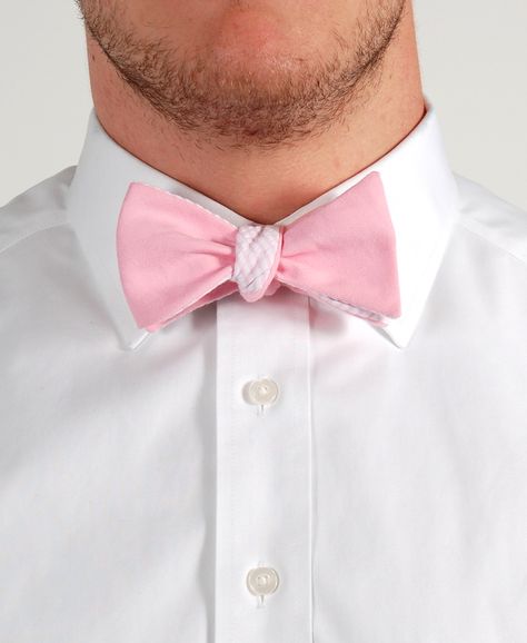 Light pink bowtie tied with solid pink on top, full seersucker below. Pink Bow Tie, Pink Themes, Light Pink, Pink