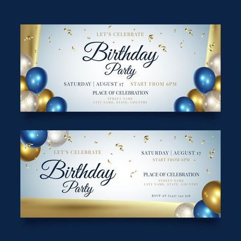 Happy birthday party banner template | Premium Vector #Freepik #vector #banner #birthday #invitation #happy-birthday Birthday Banner Design Birthday Banner Design Background, Banner Birthday Design, Birthday Invitation Card Ideas, Birthday Poster Ideas, Party Banner Design, Wedding Banner Design, Party Banner Template, Birthday Banner Template, 1st Birthday Banner