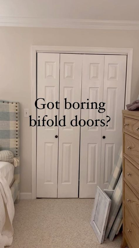 Christina | Yeah, most of us have these bifold doors in our homes. And there’s nothing wrong with them, I just wanted to make them feel more… | Instagram Redo Bifold Doors Ideas, Chic Bifold Doors, Pretty Bifold Doors, Bifold Closet Door Ideas, Double Bifold Door Makeover, Bifold Pantry Door Ideas, Redo Doors Diy Interior, Bifold Closet Doors Makeover, Bifold Pantry Door Makeover