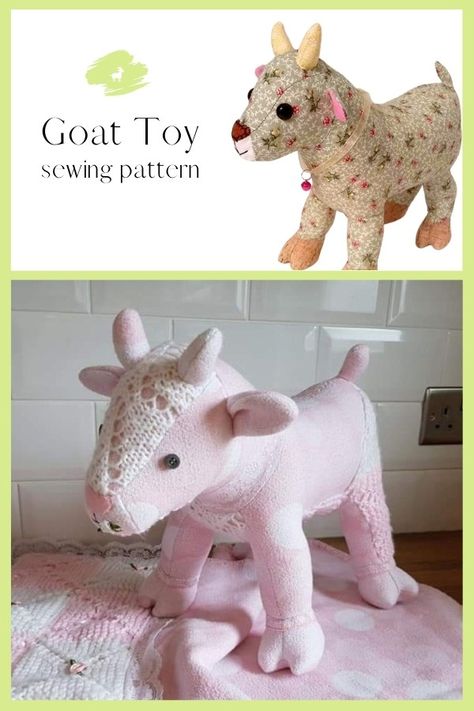 Goat Sewing Pattern Free, Goat Pattern Sewing, Goat Crafts, Animal Pillows Pattern, Giraffe Sewing Pattern, Goat Videos, Sewn Toys, Goat Toys, Bear Patterns Free