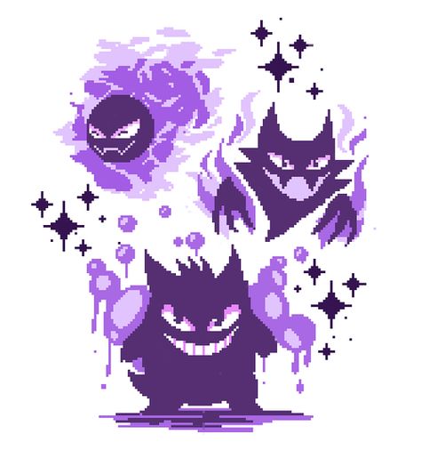 Ghastly Pokemon Art, Gengar Ghastly Haunter, Gengar Evolution Art, Ghastly Pokemon, Ghost Pokemon Pixel Art, Haunter Pokemon Art, Pixel Art Ghost, Ghost Pixel Art, Gengar Evolution