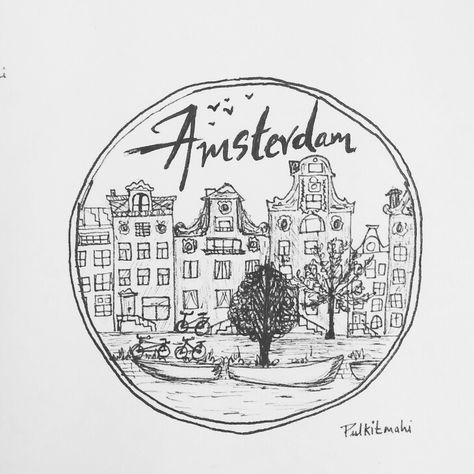 Amsterdam (Netherlands) Amsterdam Tattoo Ideas, Netherlands Tattoo, Amsterdam Drawing, Merch Concept, Creative Doodling, Travel Scrapbook Ideas, Scrapbook Themes, Amsterdam Tattoo, Flag Drawing