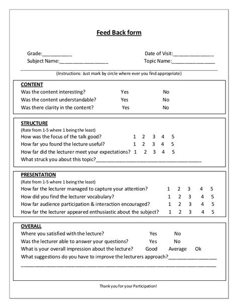 Feed Back form   Grade:___________                                               Date of Visit:_______________   Subject N... Classroom Observation Form, Presentation Evaluation Form, Training Evaluation Form, Teacher Observation, Classroom Observation, Evaluation Employee, Teacher Forms, Teacher Evaluation, Performance Appraisal