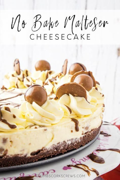 Malteser Reindeer Cheesecake, Malteaser Cupcakes, No Bake Malteser Slice, No Bake Cheesecake Uk Recipes, Malteser Cheesecake, Maltesers Cheesecake, Malteser Cake, Cinnamon Biscuits, The Cheesecake Factory