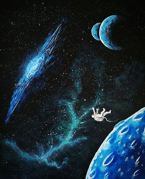 Space Painting With Astronaut, Space Painting Easy Acrylic, Outerspace Paintings Acrylic, Astronaut Acrylic Painting, Painting Ideas Space, Galaxy Painting Easy, Spaceship Painting, Space Acrylic Painting, Space Painting Ideas