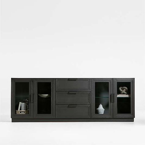 Black Media Console, Sideboard Ideas, Low Storage, Bookcase With Glass Doors, Media Consoles, Storage Crate, Console Tv, Wood Storage Cabinets, Tv Stand With Storage