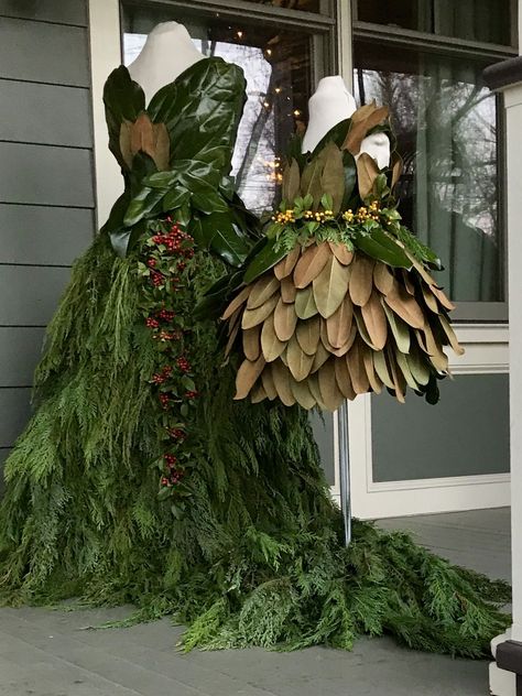 Dress Form Decor, Mother Nature Costume, Recycled Costumes, Christmas Tree Dress, Floral Dress Design, Mannequin Art, Fairy Accessories, Tree Dress, Creative Photoshoot Ideas