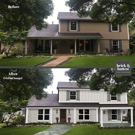 Building House Ideas, Colonial Exterior Makeover, Fixer Upper Exterior, 2 Story Colonial, Split Level House Exterior, Split Level Exterior, Exterior Updates, Colonial House Exteriors, Exterior House Renovation