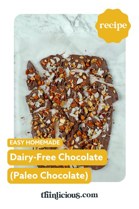 Homemade Dairy-Free Chocolate (Keto Paleo Chocolate). This creamy delicious sugar-free chocolate is made with a few simple ingredients and only takes a few minutes to make. Chocolate Slabs, Chocolate Recipes Homemade, Paleo Chocolate, Bark Recipe, Dairy Free Chocolate, Easy Paleo, Raw Cacao, Paleo Desserts, Chocolate Bark