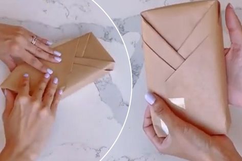 Wrap A Present With A Pocket, Wrap Present With Pocket, How To Wrap A Book With Pocket, How To Wrap Presents Creative Ideas, How To Wrap A Present, Pocket Wrapping, Gen Lock, Professional Gift Ideas, Wrapping Inspiration