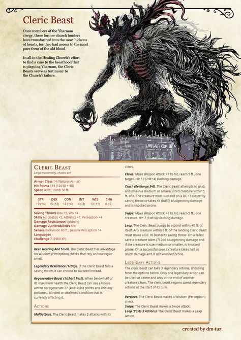 Bloodborne Dnd 5e, Bloodborne Monsters, Dnd Bloodborne, Bloodborne Dnd, D Boss, Homebrew Monsters, Guerriero Samurai, Dnd Stats, Dnd Monster