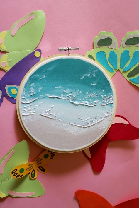 I Can't Sew. So I Combine It With Painting. The Progress Of Making Landscape Embroideries Watercolour Embroidery, Embroidery Floss Storage, Landscape Embroidery, Artsy Ideas, Embroidery Hoop Wall Art, Dream Weaver, Daycare Center, Embroidery Diy, I Graduated