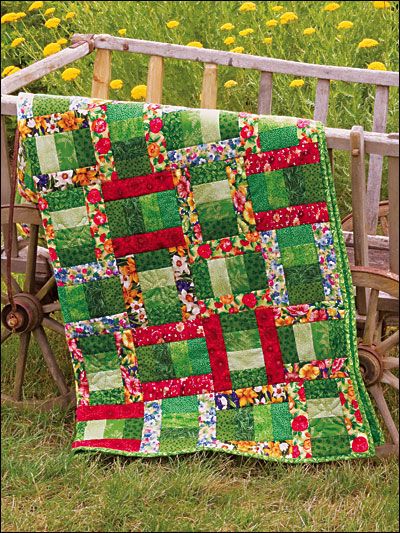 Quilting - Holiday & Seasonal Patterns - Spring Patterns - Spring Garden Path Lap Quilt Patterns, Patchwork Inspiration, Quilt Block Patterns Free, Cute Quilts, Lap Quilts, Jellyroll Quilts, Green Quilt, Strip Quilts, Sampler Quilt