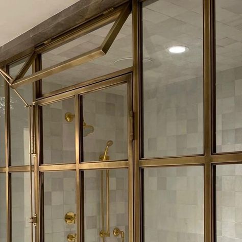 Bananas & Hammocks 🍌 on Instagram: "Hand-patinaed Brass Shower Enclosures for @kirstenmarieinc ✨" Aged Brass Shower Door, Brass Shower Doors, Brass Shower Door, Master Shower, Shower Enclosures, Brass Shower, Powder Rooms, Beautiful Spaces, Shower Door