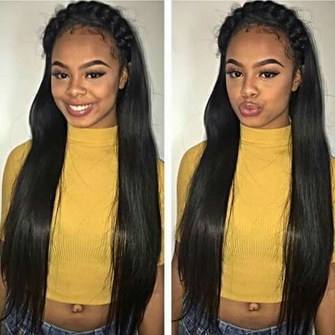 Halo braid w. Sew in Halo Braid With Hair Down, Halo Braid Half Up Half Down, Halo Braid With Weave, Halo Hairstyle, Sewin Hairstyles, Healthy Locs, Slay Hairstyles, Trendy Braids, Crown Braids