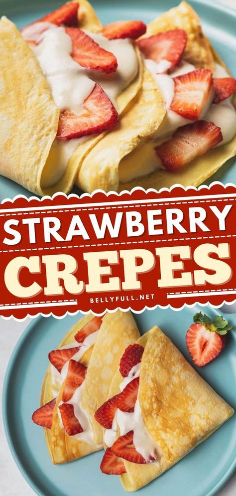 Creaps Recipe, Strawberry Crepe Filling, Strawberry Crepes Recipe, Breakfast Ideas Brunch, Sweet Breakfast Ideas, Banana Nutella Crepes, Sweet Crepes Recipe, Homemade Crepes, Sliced Fruit