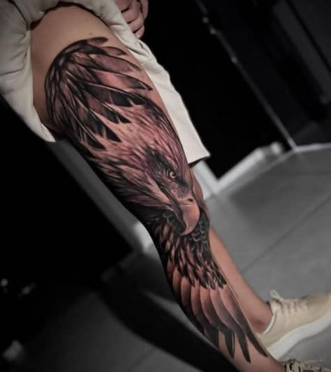 Eagle Women Tattoo, Eagle Leg Tattoo For Women, Eagle Shin Tattoo, Wing Leg Tattoo, Eagle Leg Tattoo Men, Eagle Knee Tattoo, Eagle Thigh Tattoo, Eagle Tattoo Leg, Realistic Eagle Tattoo Design