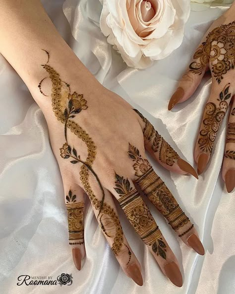 Aesthetic Mehndi Design, Mehndi Design For Eid, Homemade Dresses, Aesthetic Mehndi, Finger Mehendi Designs, Unconventional Materials, Henna Designs Wrist, Finger Henna Designs, Henna Tattoo Hand