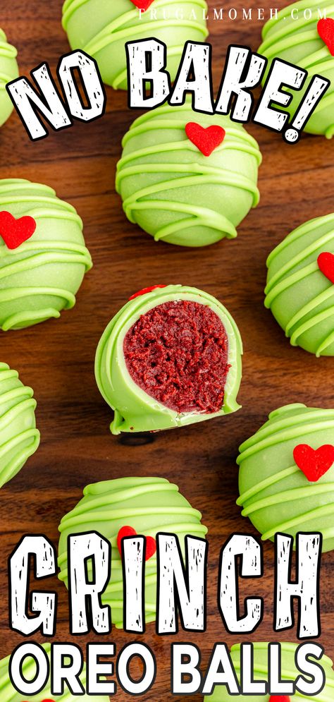 Forget about the Grinch stealing Christmas, these Grinch Oreo balls will steal the hearts of your family and friends this holiday season! Grinch Party Treats, Oreo Grinch Balls, Grinch Oreo Balls Red Velvet, Who Pudding Recipe Grinch, Oreo Christmas Balls, No Bake Oreo Peppermint Cheesecake Bites, Grinch Cake Balls, Grinch Strawberries, Grinch Treats For Kids